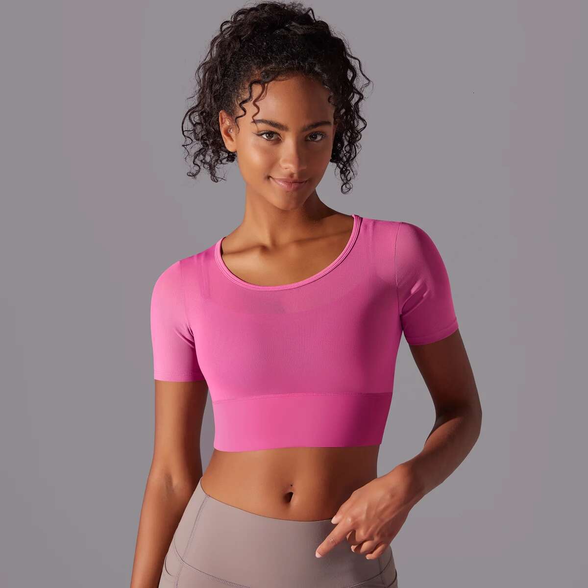 Solid Color Splicing Mesh Sexy Double Layer Camisole Short Sleeve Bra Gathering Running Fiess Yoga Clothing Top