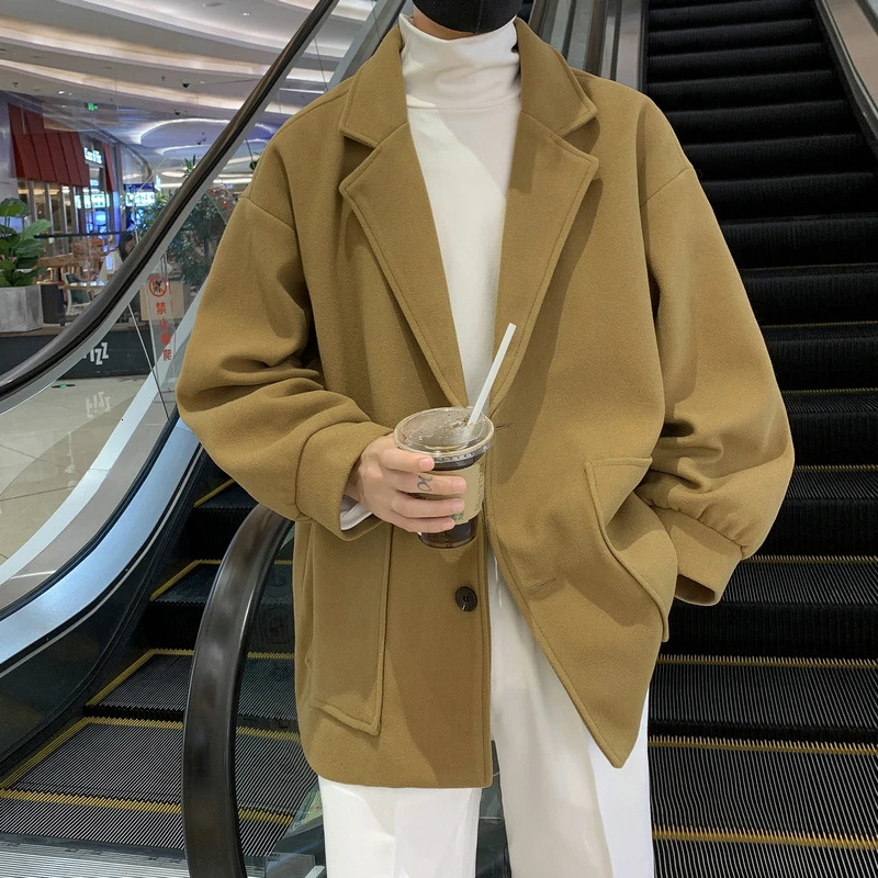 KAPMENTS Khaki Japanese Streetwear Winter Jacket Overcoat Windbreaker Wool Blends Coat Big Pockets Korean Fashion Trench 250106