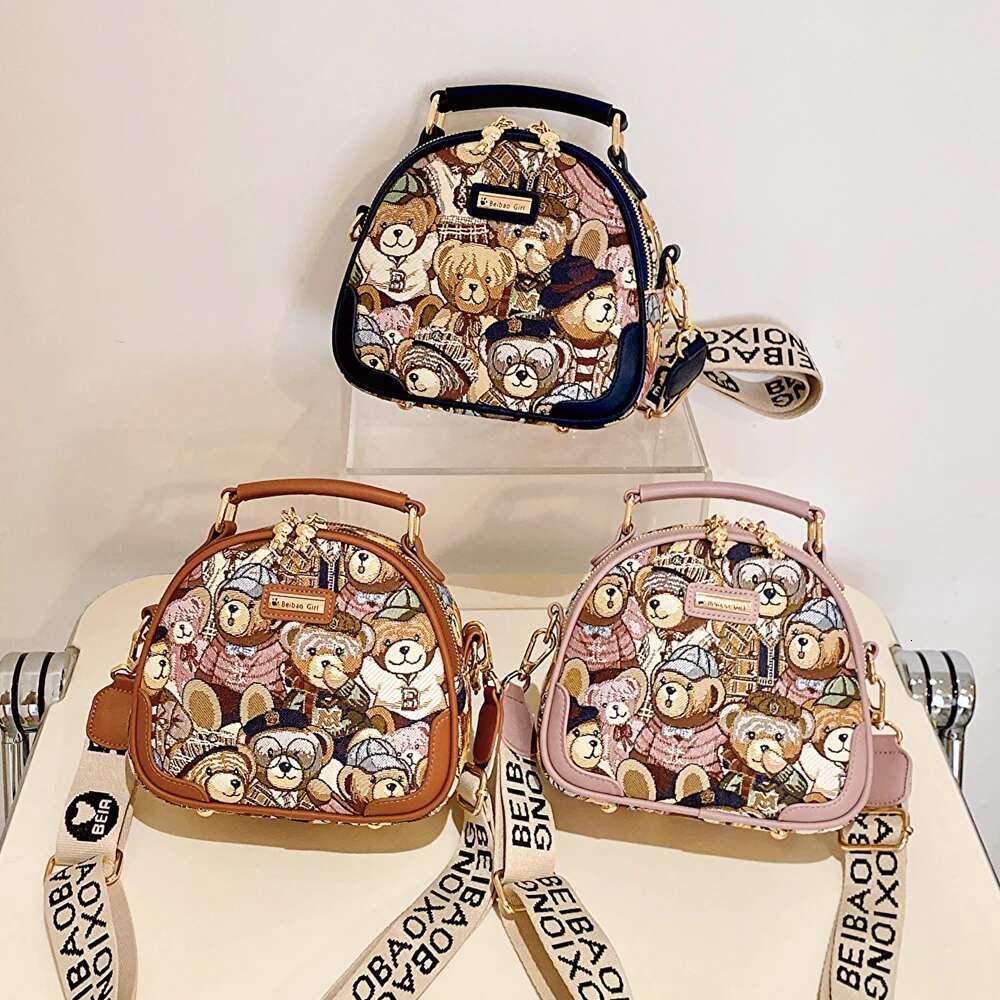Beibaobao Brand Circular Women's 2023 Trend Crossbody For Girl Fashion Bear Jacquard Pattern Lady Shoulder Bag Handbag