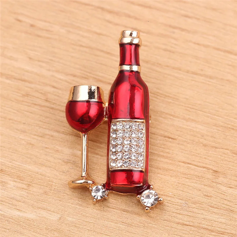 Wholesale 10Pcs/Lot Creative Rhinestone Red Wine Bottle Brooches For Women Fashion Pins Enamel Jewelry Coat Pin 250103