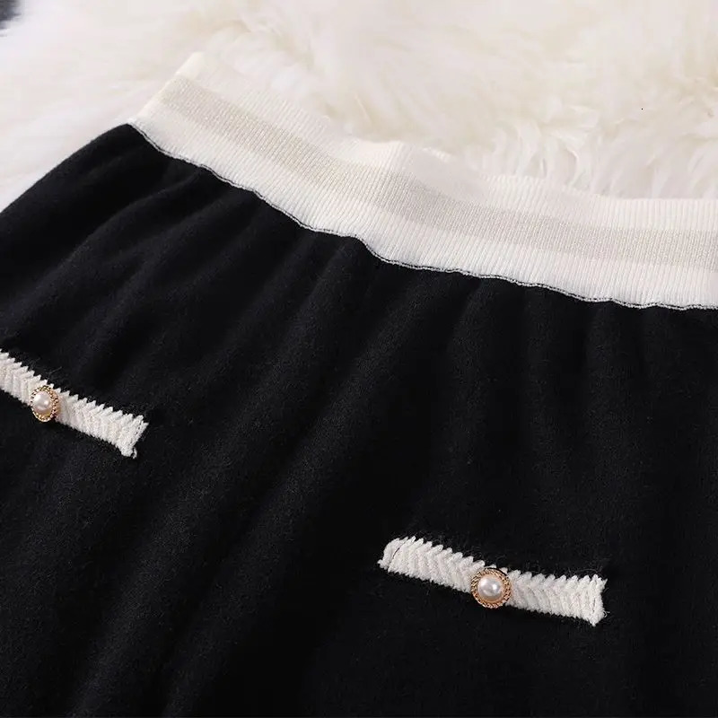 Xiaoxiangfeng Knitwear Outfits Womens Spring Autumn Fashion Knitted Cardigan Wide Leg Pants Two Piece Set Sweater Trousers Suit 250106