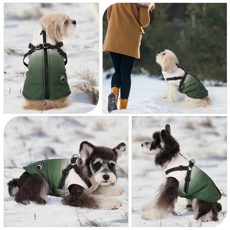 Pet Dog Winter Warm Jacket With Harness Zipper Cold Weather Pet Dog Clothes For Small Big Dogs Coat Chihuahua Clothing OutfitsXJ250109