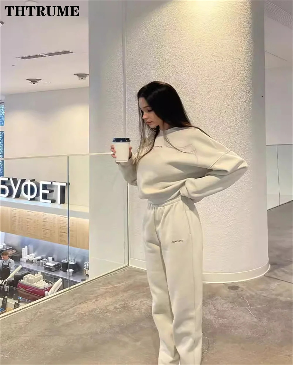 Autumn Winter Two Piece Sets Fashion Women Long Sleeve ONeck Letter Print Hoodies Pocket Pants Outfits Casual Streetwear 250106