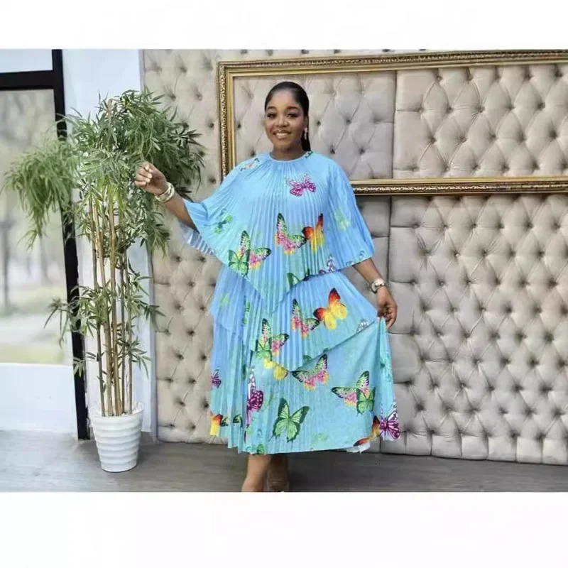 Miyake Pleated Print two piece set women outfit abaya top and skirt summer clothing 250106