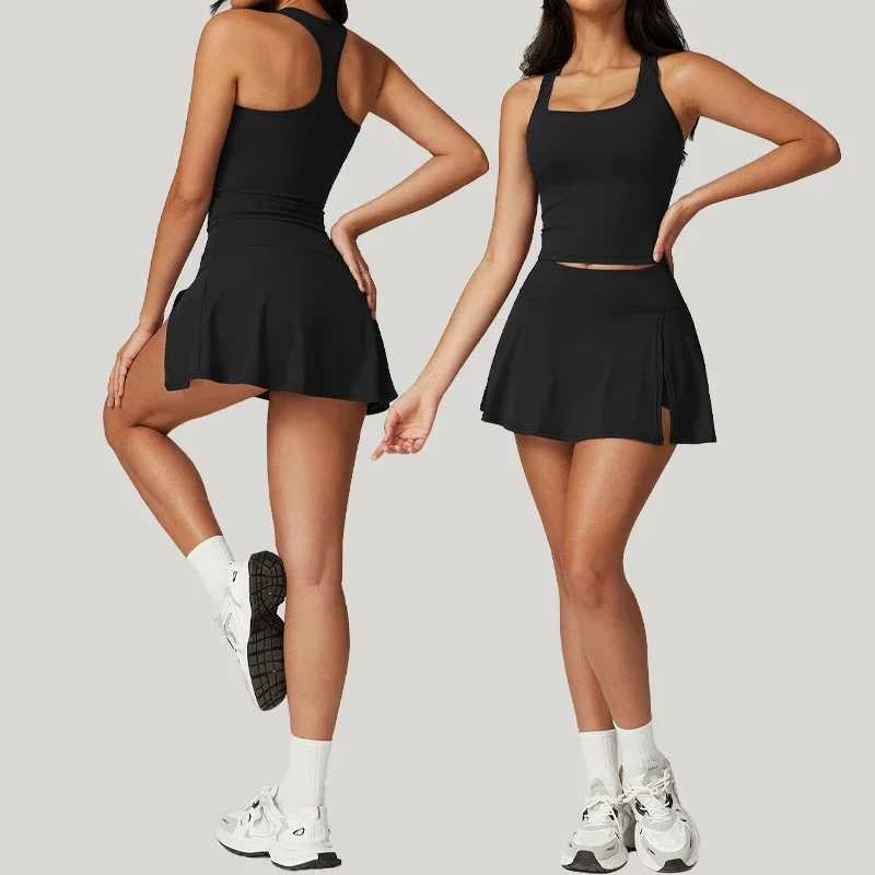 Tight Tennis Skirt Set Yoga Clothing Anti-Shine Bottom Pants Set Quick Dry High Waisted Hip Lifting Running Fitness Exercise SetXJ250109