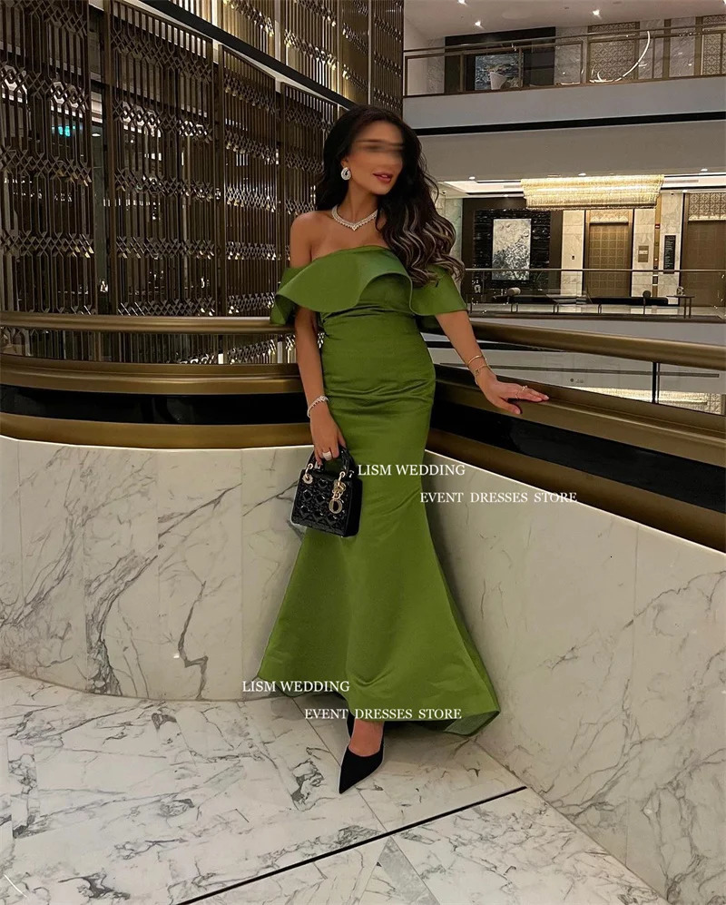 LISM Elegant Dark Green Mermaid Evening Party Dresses Off Shoulder Customized Ankle Length Formal Occasion Dress Event Prom Gown 250106