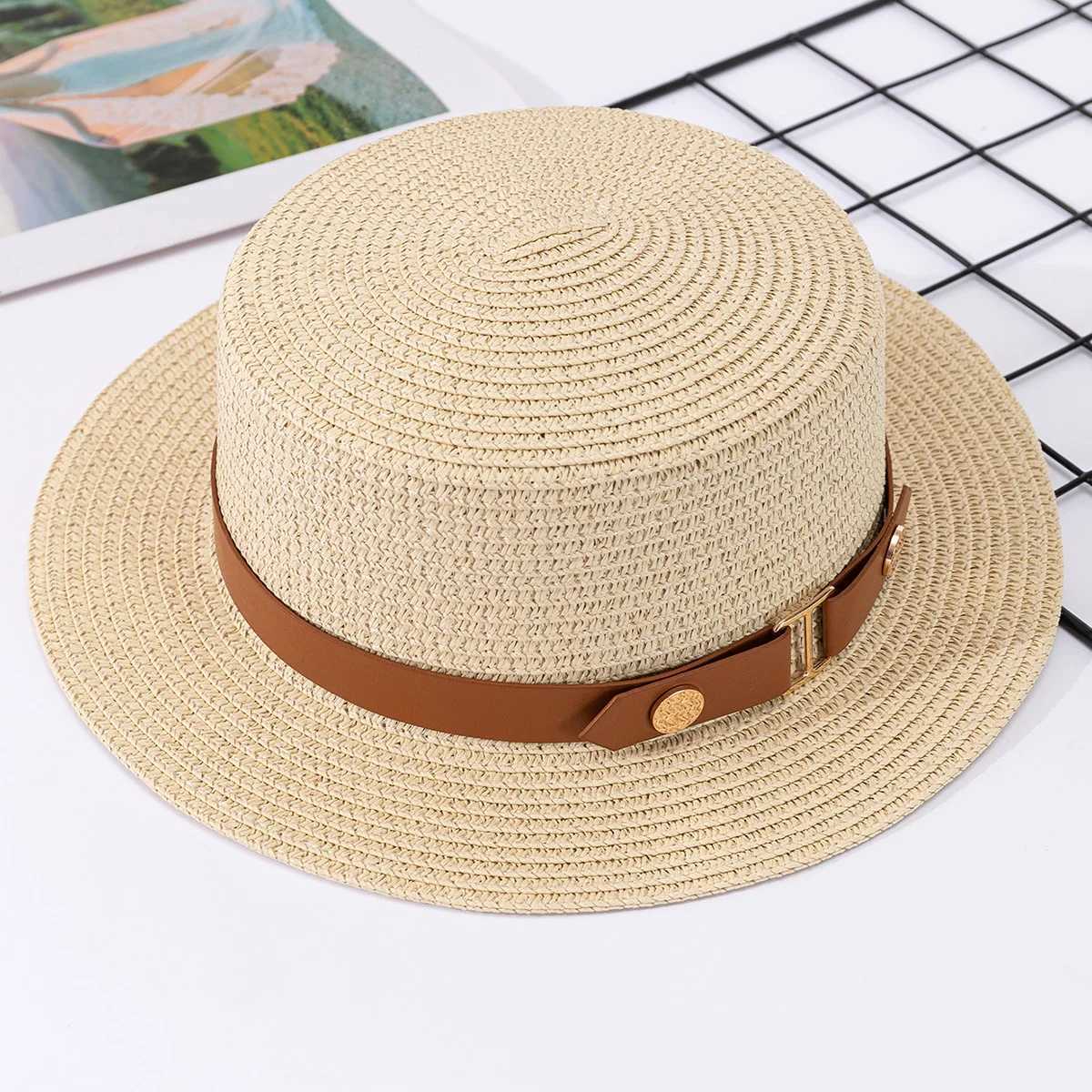 France UK summer high waisted beach hat with flat top temperature top hat beach holiday sun hat X250109