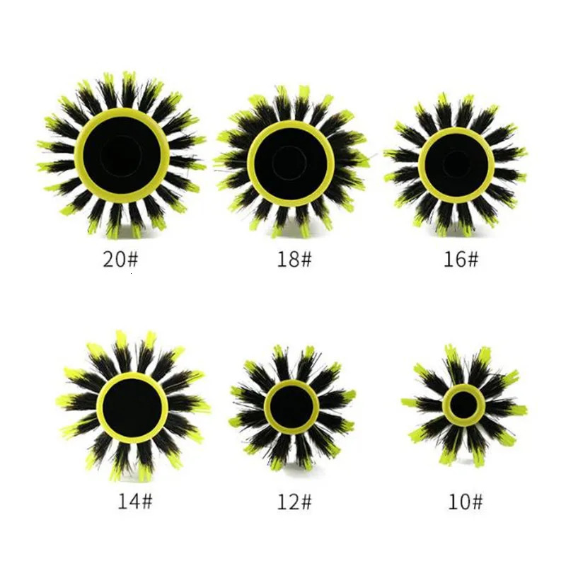 Professional 6pcs/set Yellow Boar Bristle Wooden Hair Comb Brush Nylon Round Hair Brush Salon Styling Tools Wholesale 250106