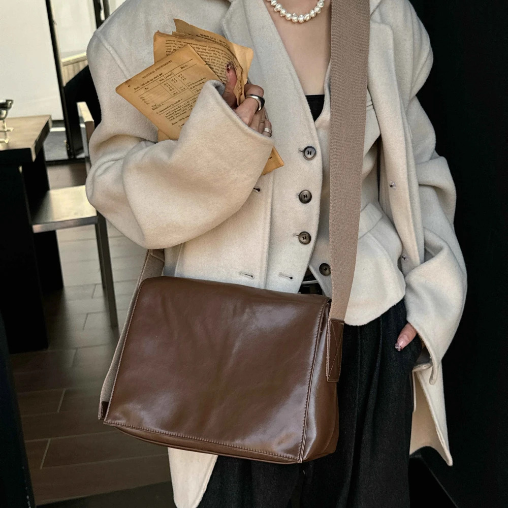 Motingsome Women Messenger Bags Crossbody Satchel Designer Bag Wide Shoulder Strap Daily Purses Black 2025 New