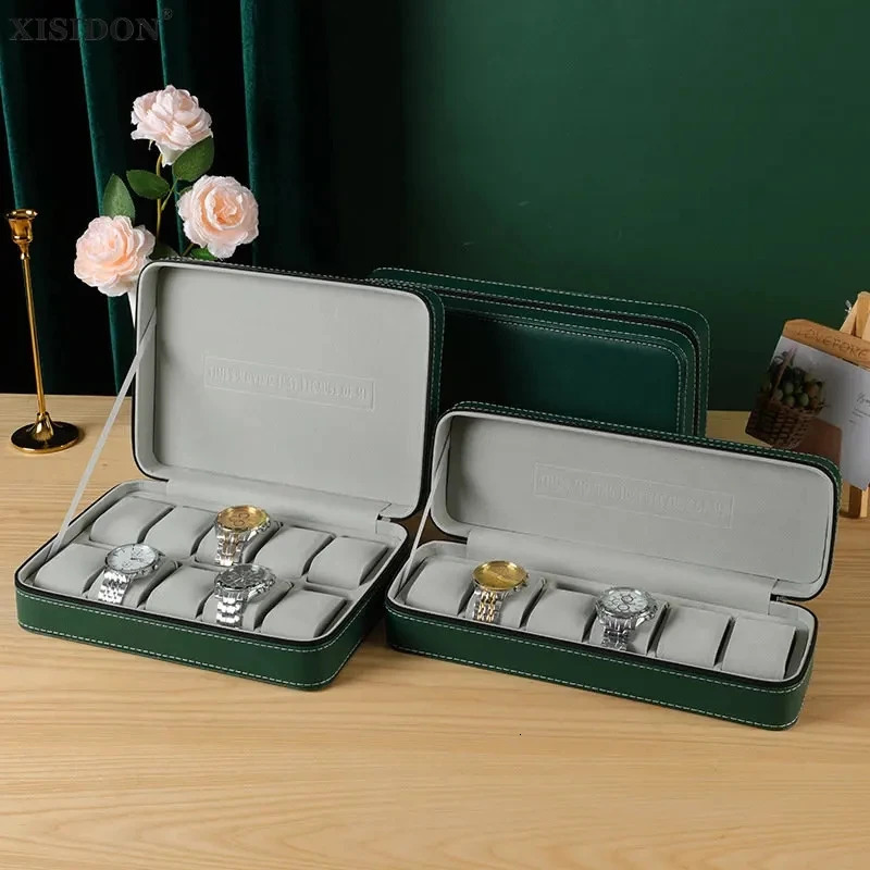 4681012 Slots Portable Leather Watch Box Your Good Organizer Jewelry Storage Zipper Easy Carry Men Roxes 250109