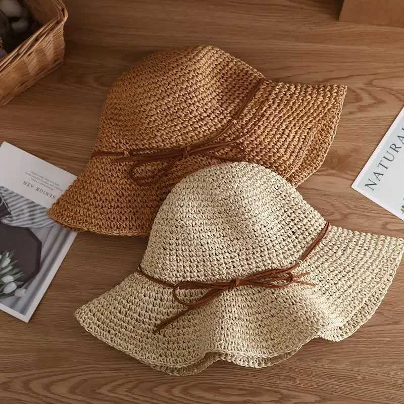 Beach hats Adts Fem Sunscreen Cap Simple Wen Straw Hats Summer Sun Hats for Wen Lady Folding Bow Travel Hats Fem X250109