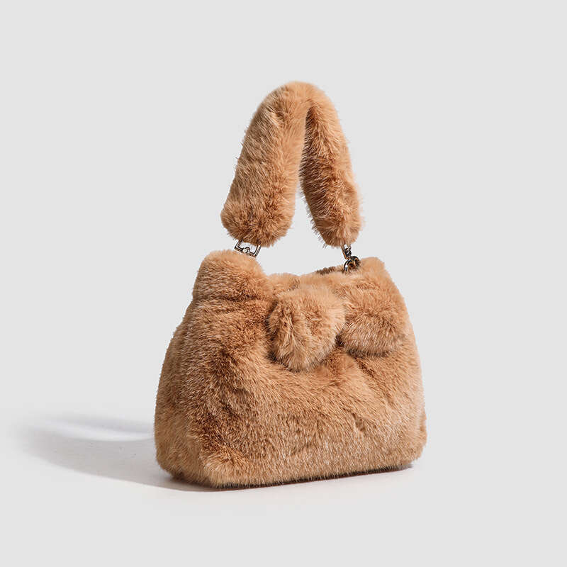 new plush handbag bow imitation mink fur furry autumn and winter ladylike high-end crossbody bag