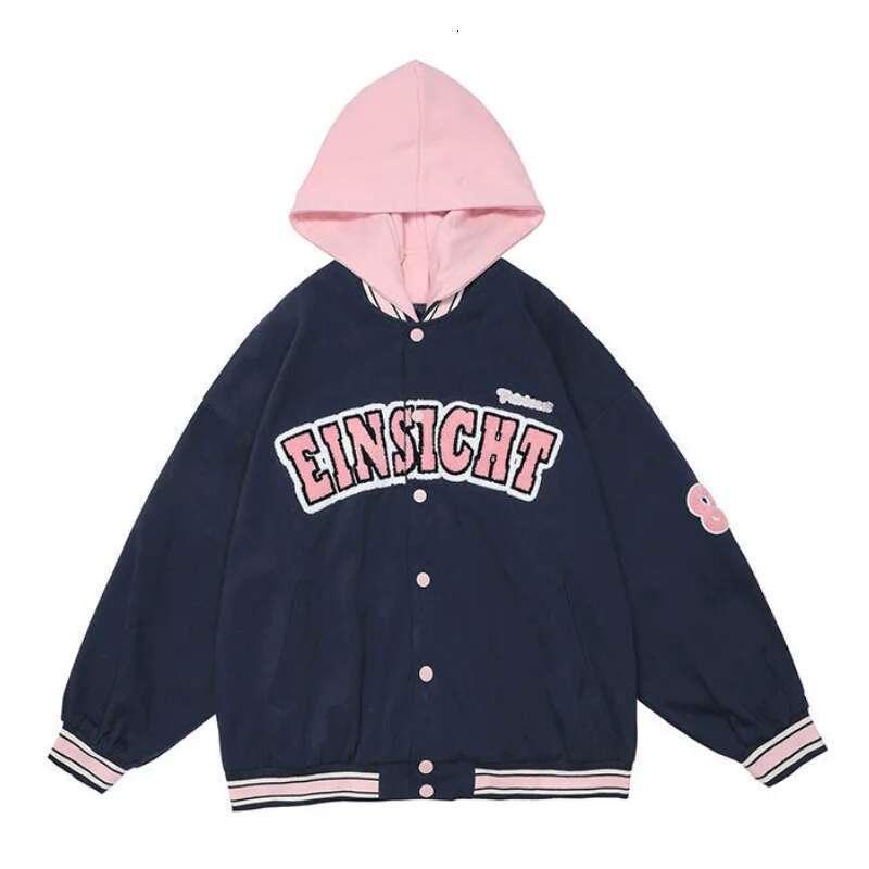 Women's Wear New American Retro Letter Embroidery Jackets Coats Women's Street Casual Trend Hooded Baseball Uniform Couple Loose Jacket