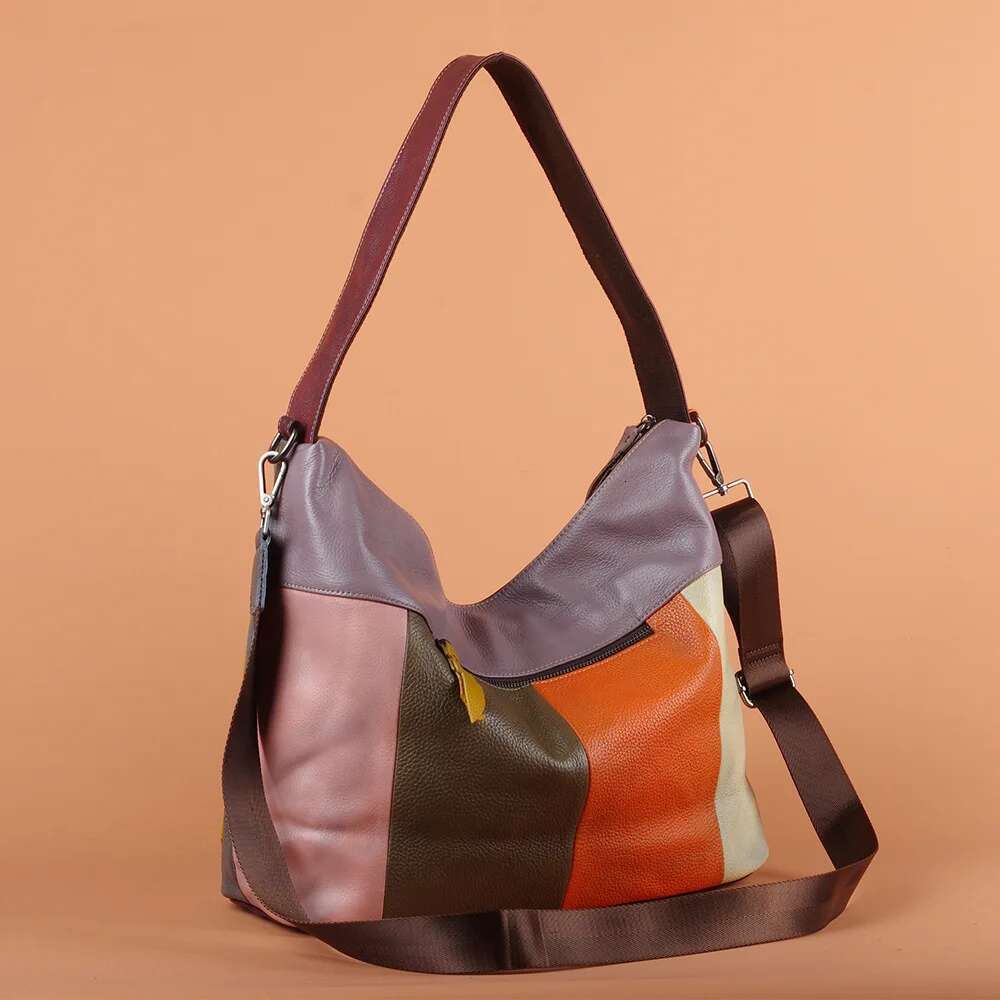 Genuine Leather Multicolour Handbags Casual Women Girl Cowhide Bag Designer Patchwork Female Shoulder Crossbody Bags