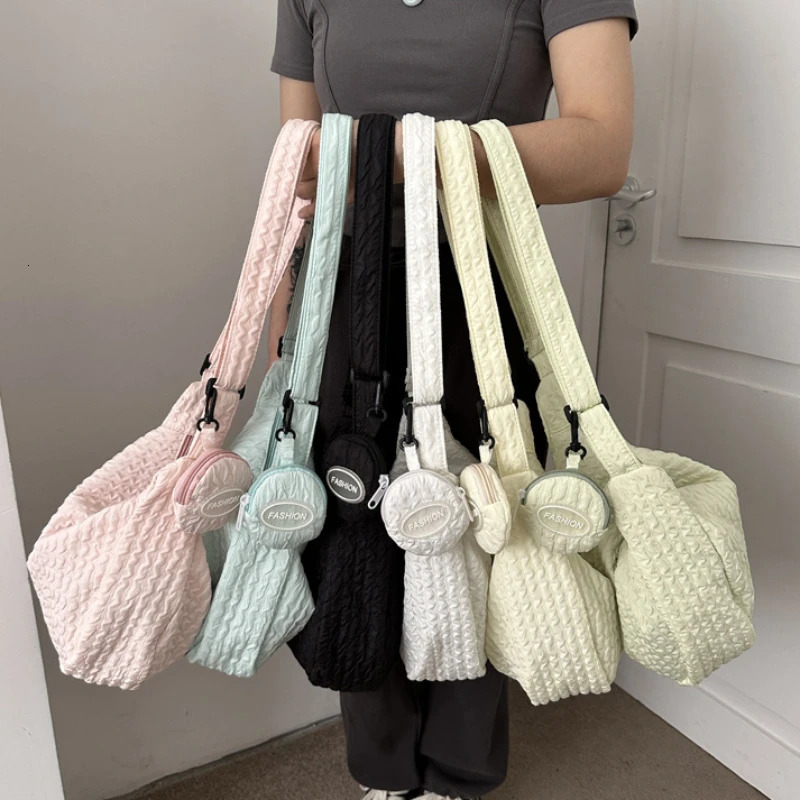 Women Pleated Cloud Shoulder Crossbody Bag Candy Color Sweet Cute Soft Lightweight Bag Casual Fashion Girl 2 in 1 Messenger Bag 250106