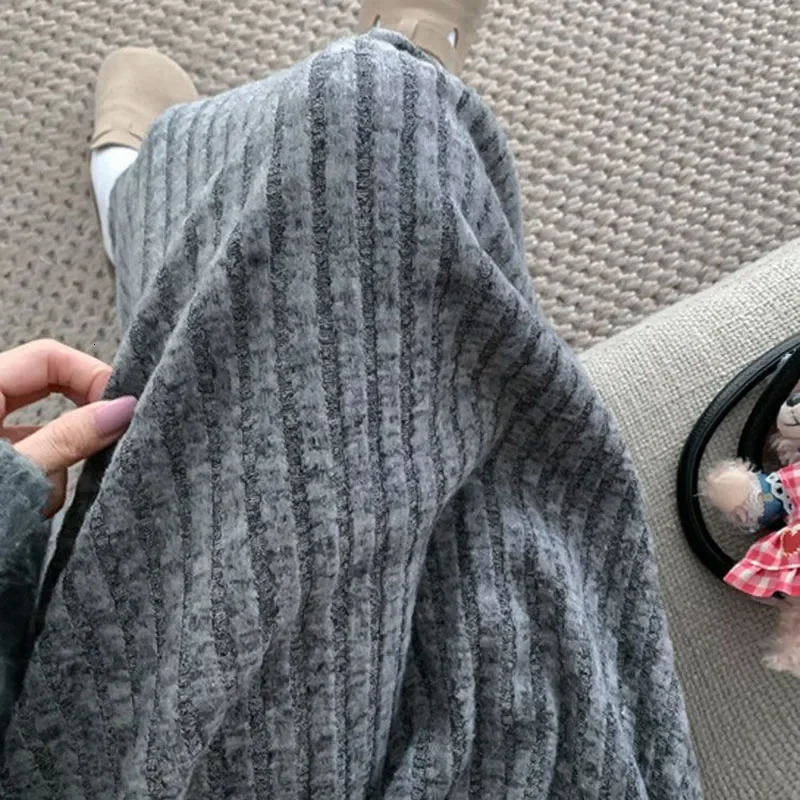 Smvp Autumn Winter Thicken Plush Aline Skirts Wowen Solid Casual High Waisted Long Skirt Ladies Lazy Style Midi 250106