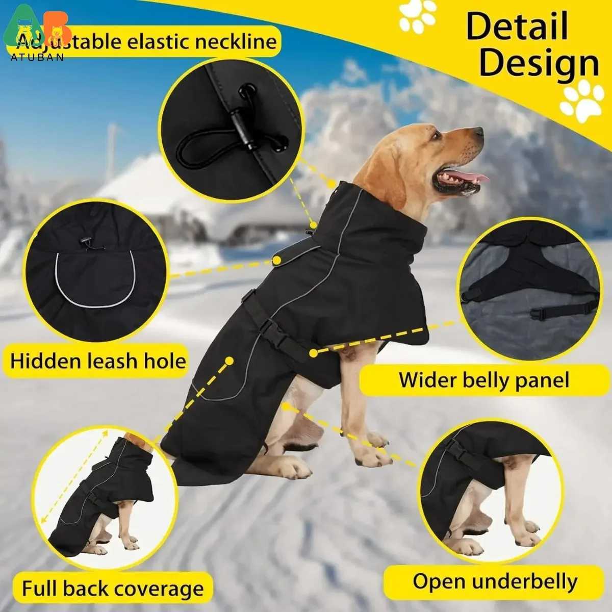 ATUBAN Dog Jacket Waterproof Dog Raincoat Cold Weather Reflective Jacket with Soft Fleece Lining Warm Outerwear for Pet OutdoorsXJ250109