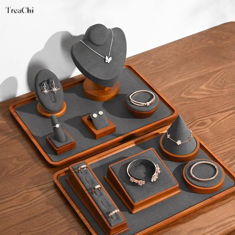 Wooden Jewelry Display Props Counter Exquisite Beaded Jade Jewelry Display Set Storage Props 250106