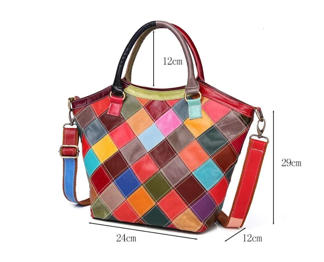 Fashion Women Candy Color Bucket Bags Women's Shoulder Real Cow Leather Crossbody Bag Female Girl Multicolour Plaid Handbag