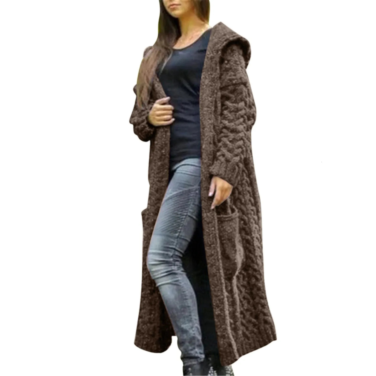 Autumn Winter Lazy Style Loose Long Knitted Cardigan Women Solid Knitted Sweater Cardigan Coat Womens Warm Coat Streetwear 250106