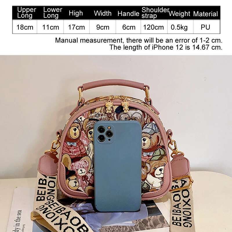 Beibaobao Brand Circular Women's 2023 Trend Crossbody For Girl Fashion Bear Jacquard Pattern Lady Shoulder Bag Handbag