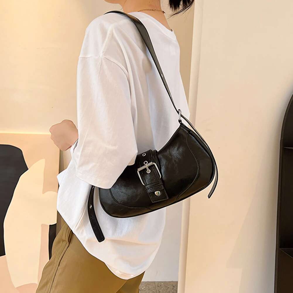 Retro Belt Design Underarm PU Leather Shoulder Bags For Women 2024 Y2k Spicy Girl Crossbody Bag Hobos Commuter Handbags