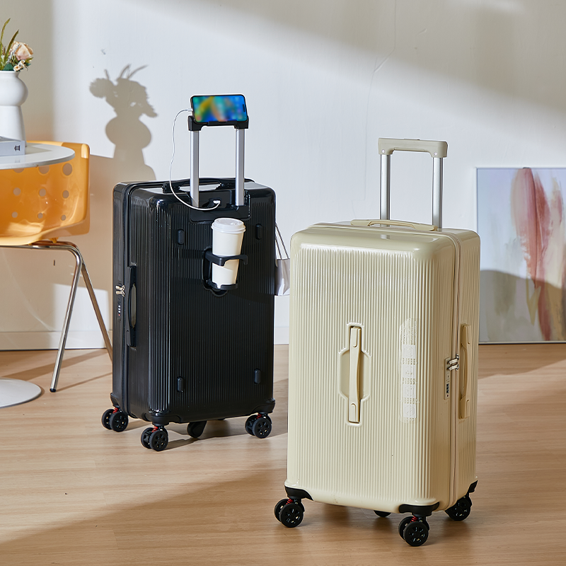 Zippered suitcase, 5 swivel wheels, pp hard shell suitcase with USB charging, large family travel and carry-on luggage 20/24/28/30/32 inch