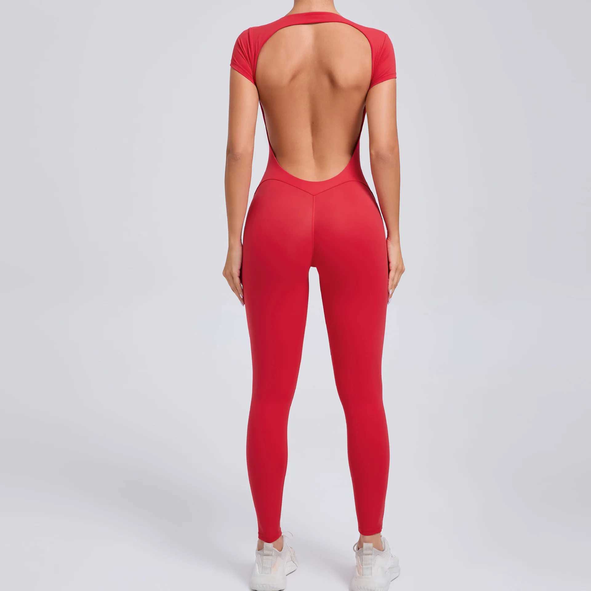 2025 Yoga Jumpsuit Fitness Sports Overalls Gym Clothing Set Wear Pilates Workout Clothes Women Short Sleeves Outfit ActivewearXJ250322