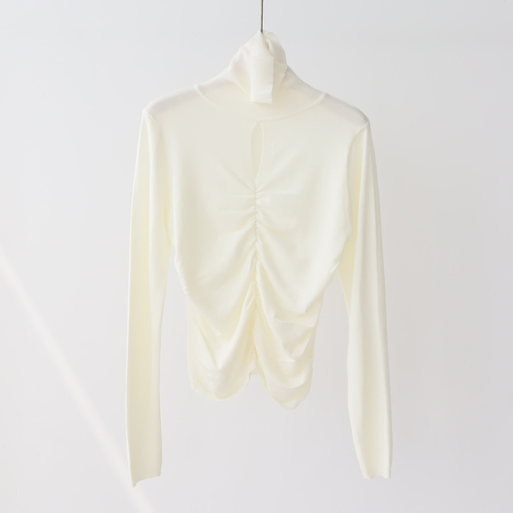MMBB1 Women's Wool Blend Pleated Pullover with Soft Half Turtleneck