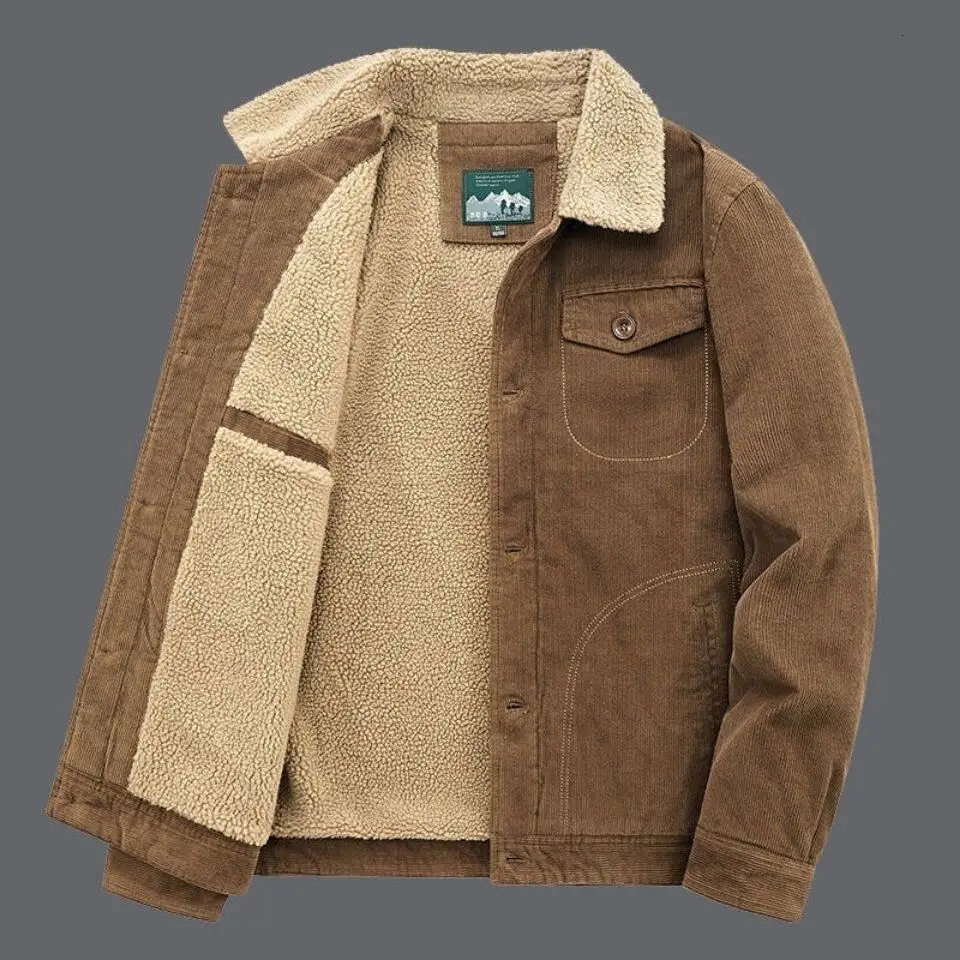 Corduroy Jacket Men Winter Thick Warm Parkas Coats Male Casual Multiple pockets Oversized Fleece Jackets Mens Solid Clothing 250107
