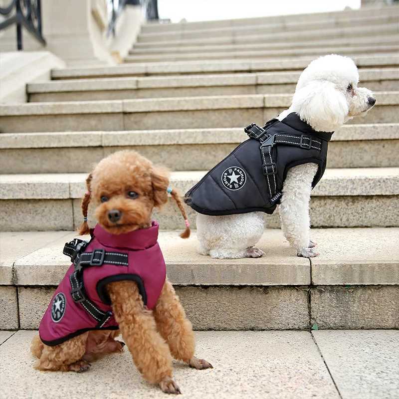 Waterproof Warm Dog Jacket Vest Winter Dog Clothes With Harness French-Bulldog Coat Pet Costume for Small Large Dogs ChihuahuaXJ250109