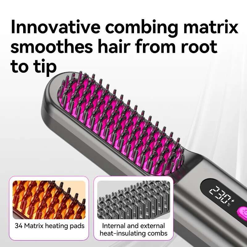 Rechargeable Fast Heating Hair Straightener Comb Portable Negative Ion Wireless Ceramic Cordless Straightening Styg Brush