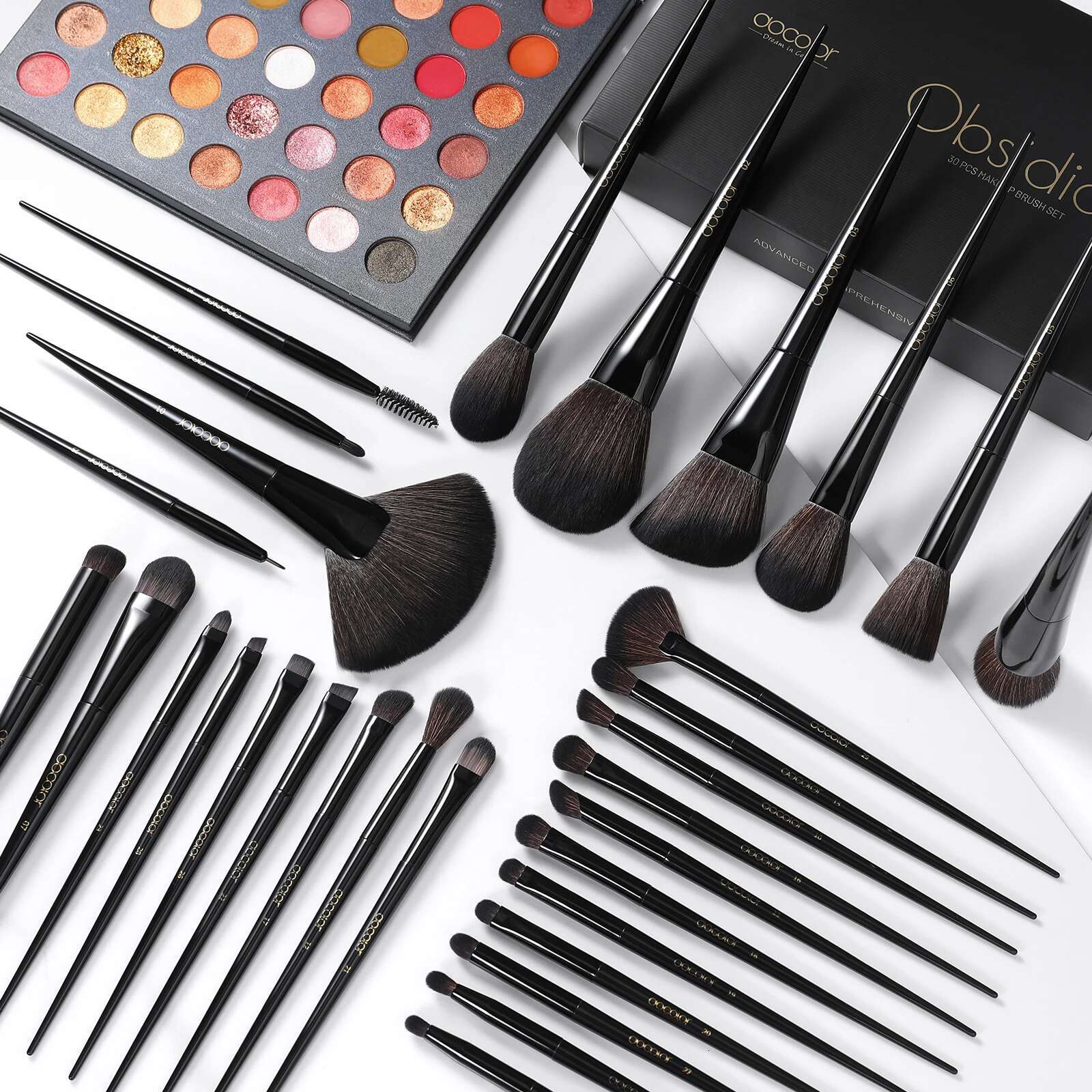 Docolor Makeup Brushes Set Professional 30Pcs OBSIDIAN Powder Foundation Contour Blush Concealer Eyeshadow Eyeer Eyebrow