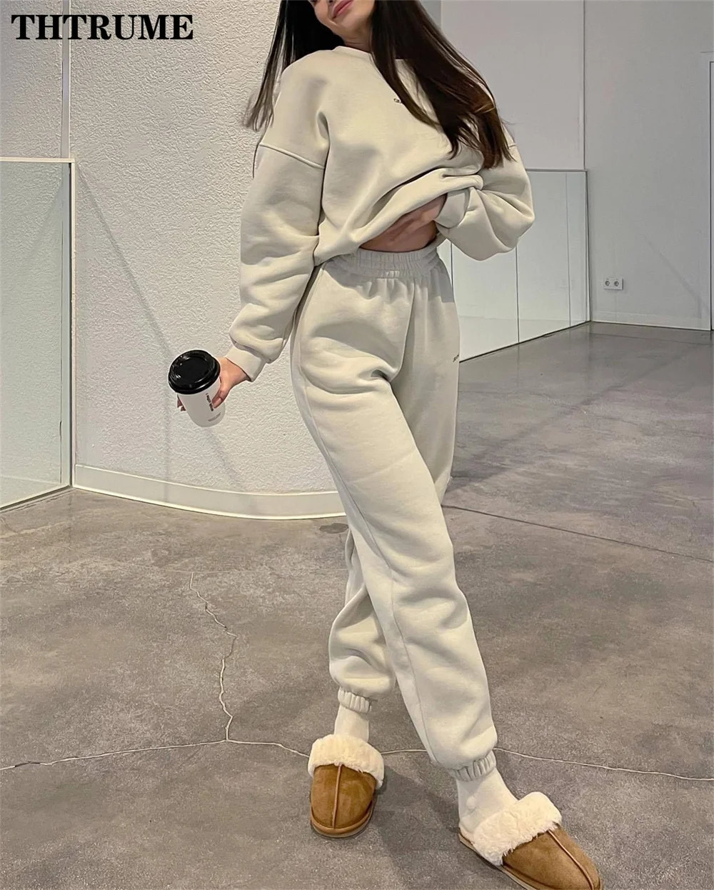 Autumn Winter Two Piece Sets Fashion Women Long Sleeve ONeck Letter Print Hoodies Pocket Pants Outfits Casual Streetwear 250106