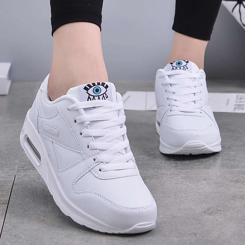 Women Fashion Sneakers Air Cushion Sp orts Pu Leather Blue White Pink Outdoor Wal king Jogging Shoes Female Trai ners