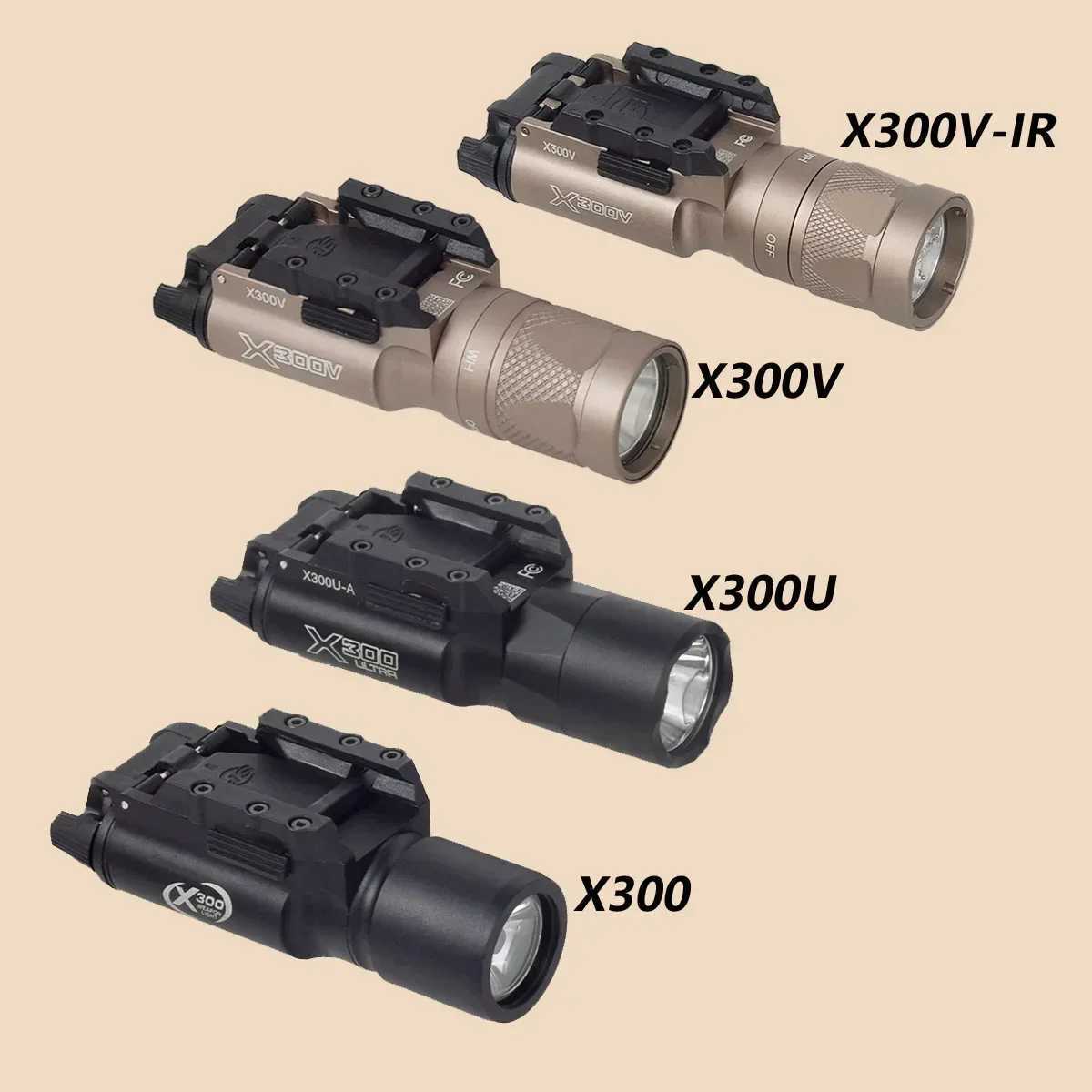 Tactical X300U X300 Ultra X300V X300V-IR Weapon Gunner Flashlight Pistol Reconnaissance Light Air Gunner Set 17 Hunting Flashlight M250110
