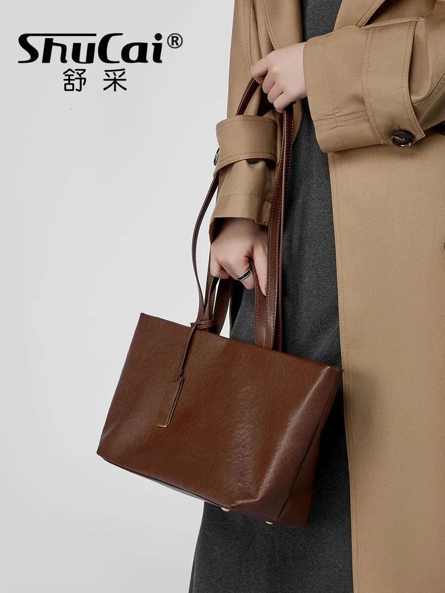 Designer Woman Shoulder Soft Leather Large Square Tote Bag Korean Fashion Handbag Shopping Underarm Bags 2025 New