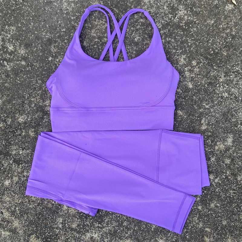Yoga Set Gym Sports Set 2 Piece Women Workout Outfit Fitness Suit Cross Straps Bra Top And High Waist Leggings Running TracksuitXJ250109