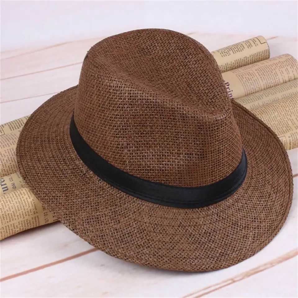 Summer grass Fe sun hat men Panama cowboy hat cable women outdoor travel sun hat middle-aged and elderly people X250109