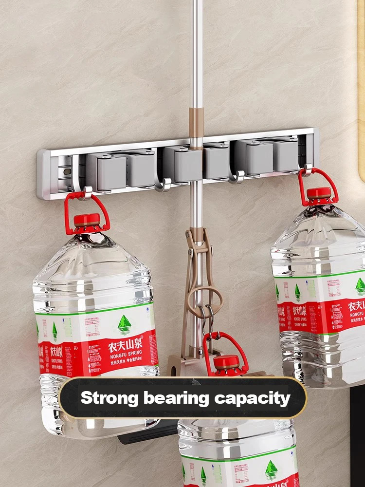 Mop and Broom Organizer Mop Holder Rack Mop Holder Wall Mounted Strong Broom Mop Holder Self With 5 Hooks Organizers Hang Broom 250107
