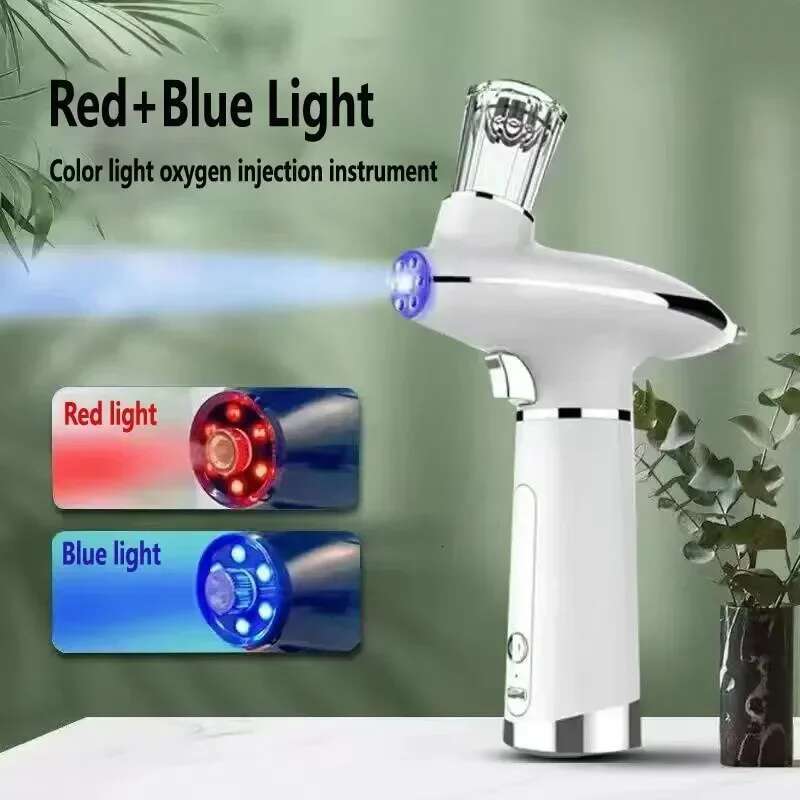 Portable Airbrush Water Nebulizer Smooth Red Blue Light Skin Rejuvenation Injector Oxygen Meter Facial Beauty Sprayer