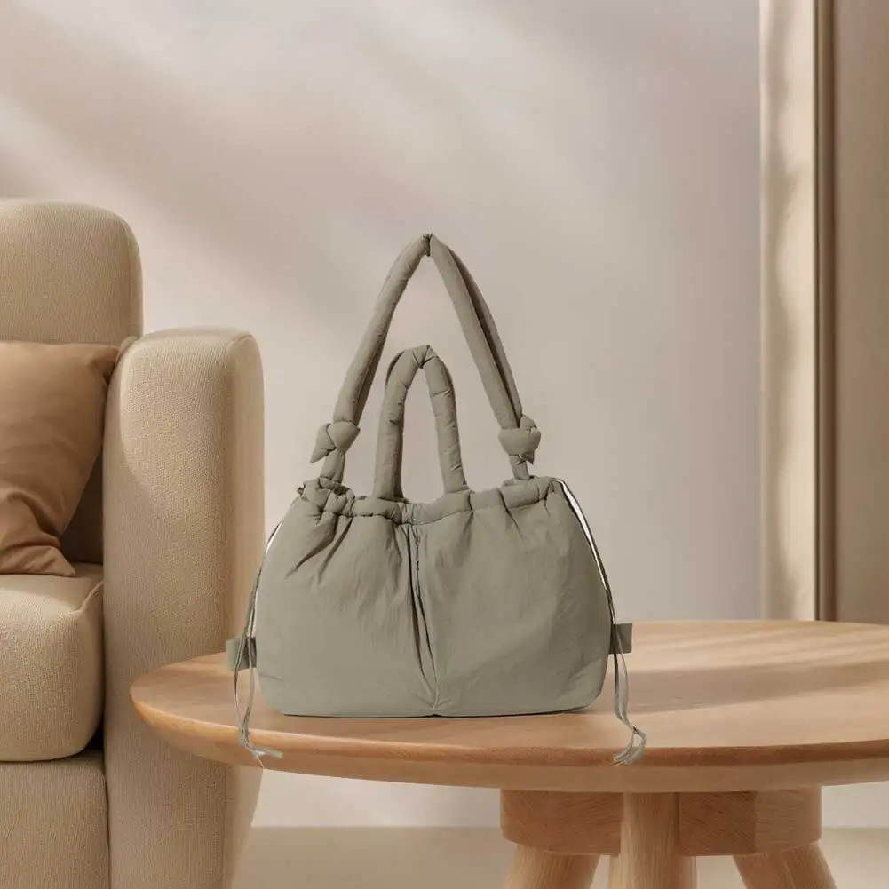 Puffer Tote Bag for Women Adjustable Strap Shoulder Bag Nylon Solid Backpack Large Capacity Puffy Purse for Shopping Travel 250106