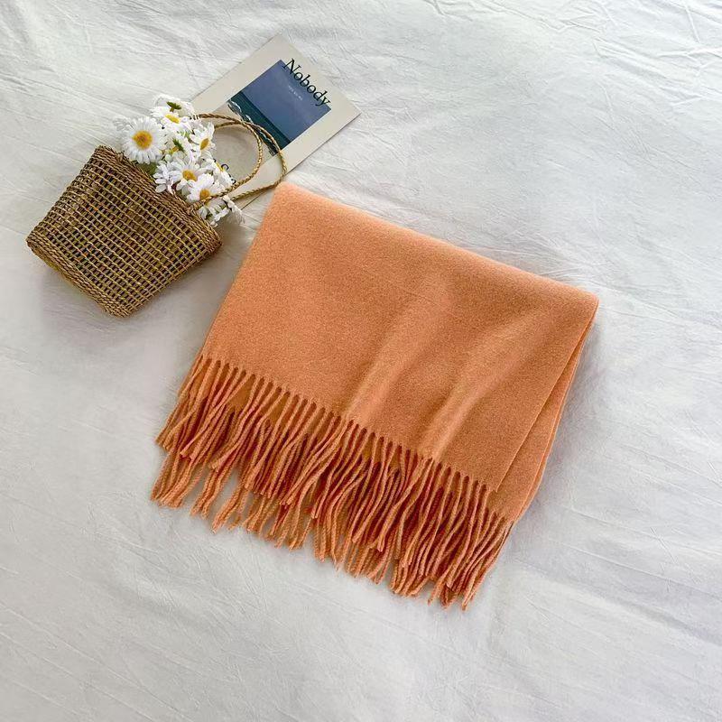 T074 cashmere tassel scarf female winter Korean solid color thick warm shawl Japanese neck scarf