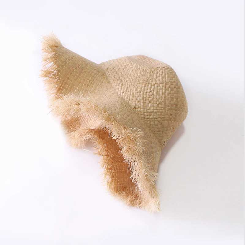Summer simple solid color hand woven Rafia sun hat used for warm lace large brown straw hat outdoor beach summer hat X250109