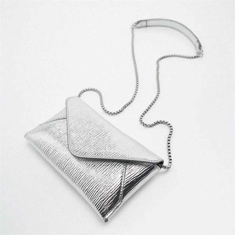 Womens Bag Fashionable Single Shoulder Small Square Bag Mini Chain Envelope Crossbod Bag Women Silver Handbags 250106