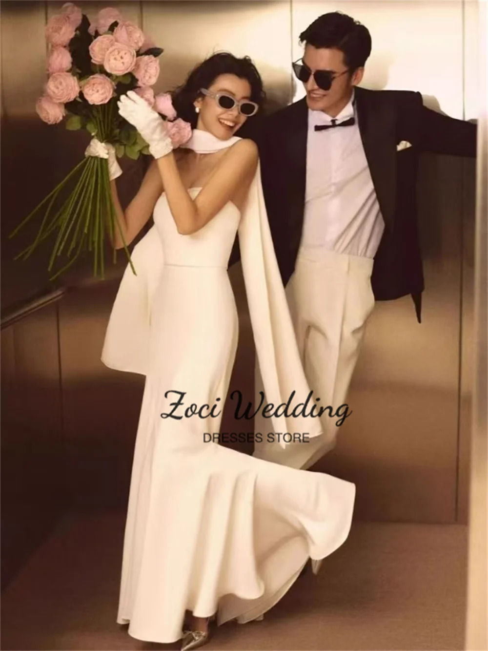 Zoci Simple Elegant Evening Dresses Strapless FloorLength Po Shoot Dress Wedding Party Customized Reception 250106