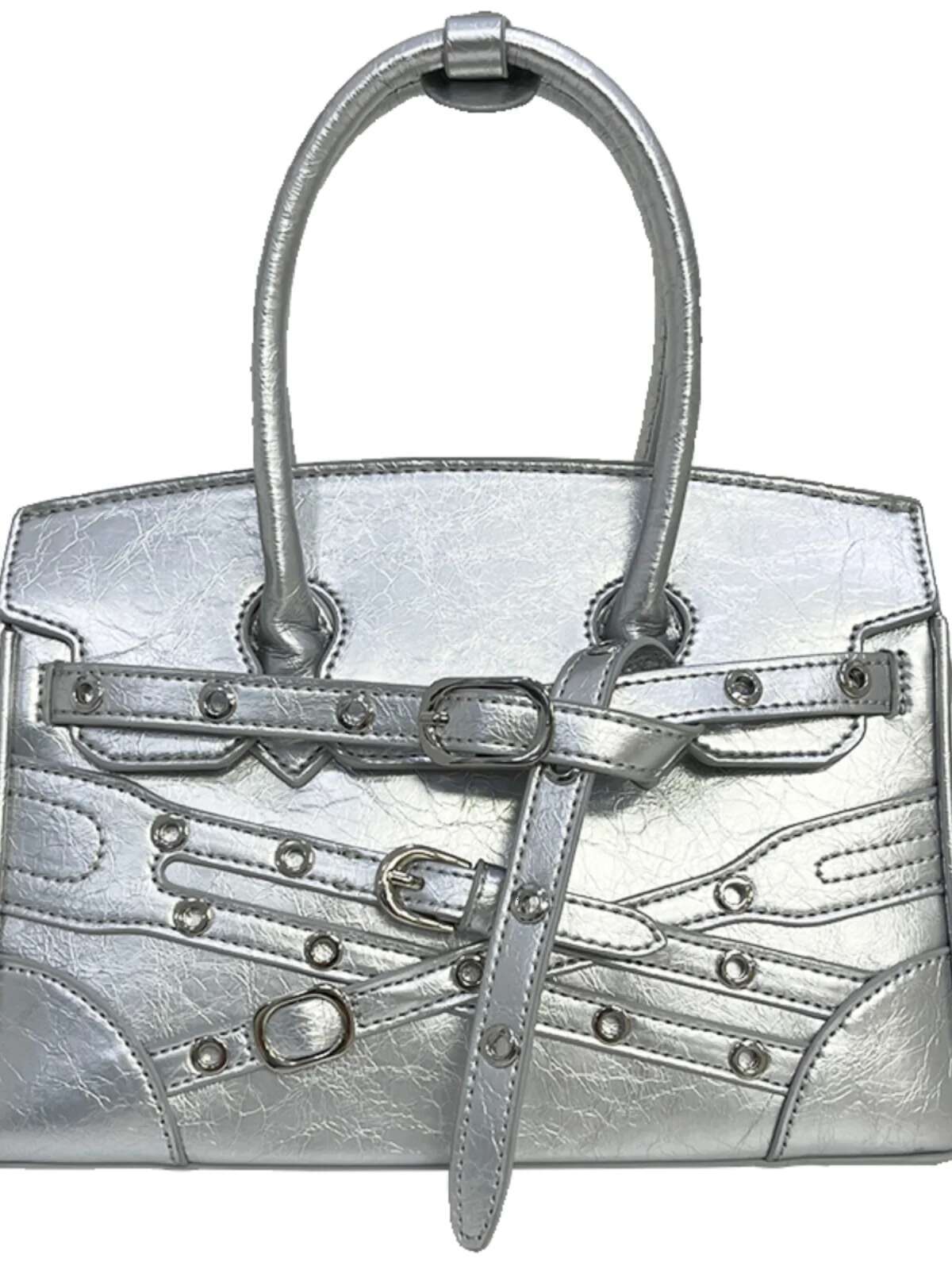 Fashion Punk Hot Girl Style Y2k Locomotive Tote Bags Classic Street Shoulder Crossbody Bag Leather Black Women Handbags