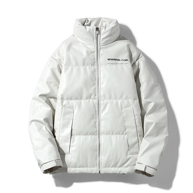 Men's Jackets Winter PU leather down jacket thick and warm white duck down leather jacket loose and versatile stand up collar casual and fashiona