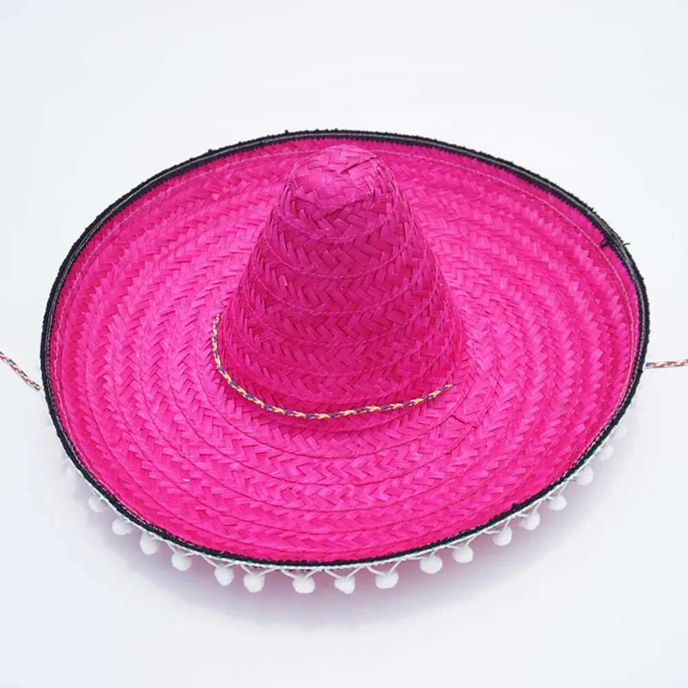 Summer colorful wide brown Mexican party hat Sbrero party sun hat decoration Halloween straw hat for men X250109