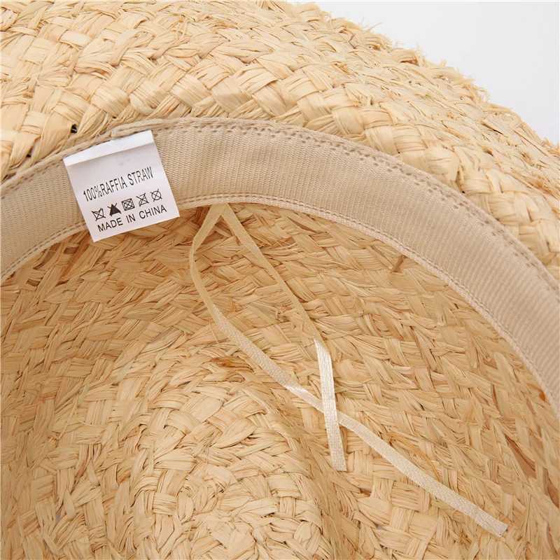 2021 New Raffia Hat Panama Straw Hat Summer Black Ribbon Wenmen Wide Brim Beach Sun Hat UV Protective Jazz Fe Hat X250109
